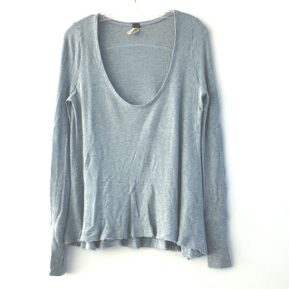 We The Free Thermal Waffle Knit Scoop Long Sleeve Top in Grey